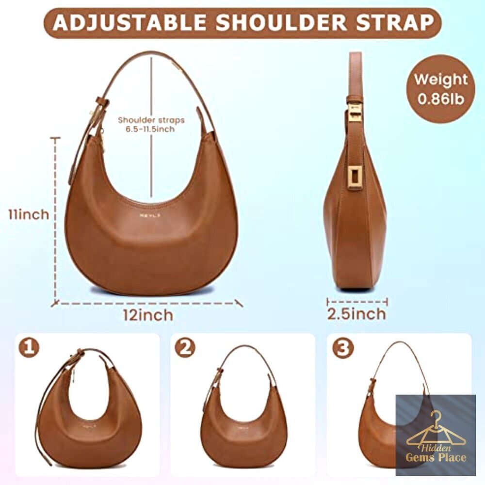 Medium PU Leather Shoulder Bag with Adjustable Strap, Zip Closure, Large - Picture 5 of 7